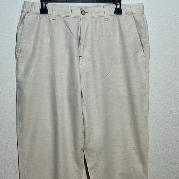 UNIQLO Womens Cotton Linen Blend Crème High Rise Pants Size Large - Picture 3 of 11